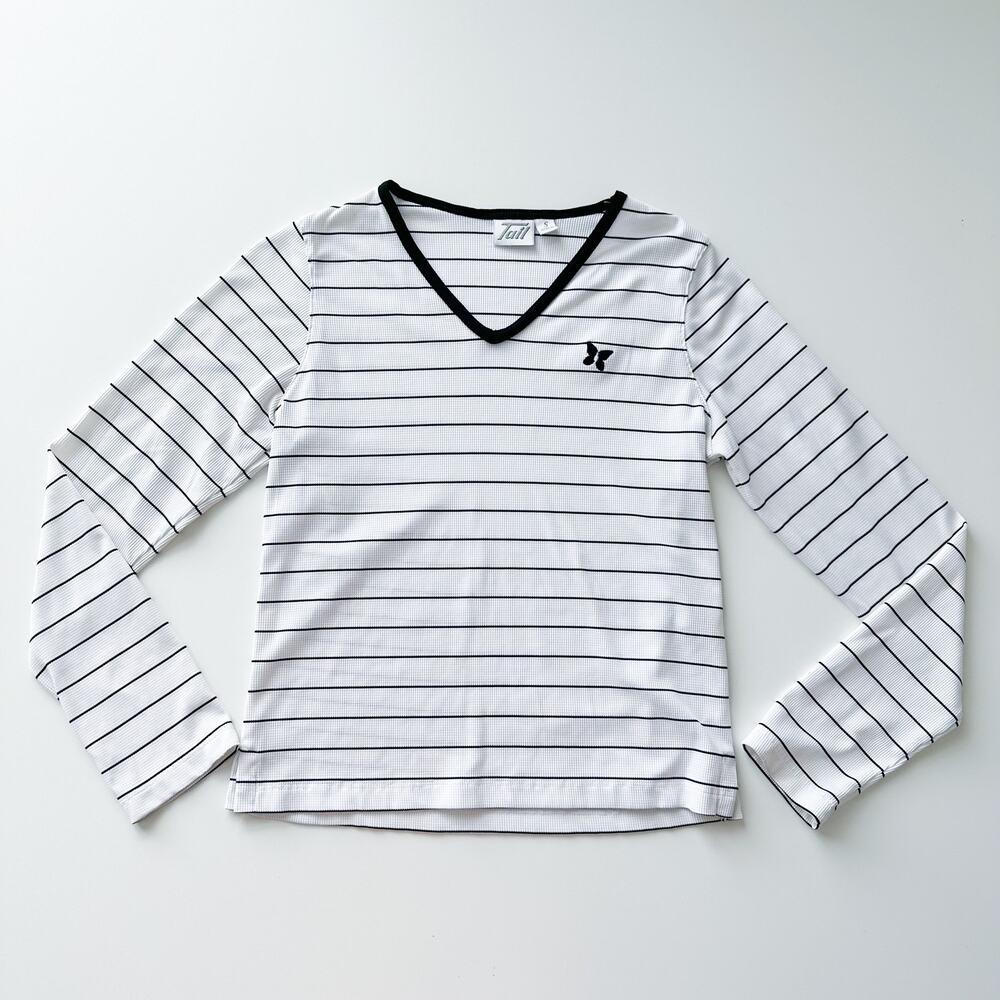 Vintage Tail Stripe Long Sleeve V-Neck Top